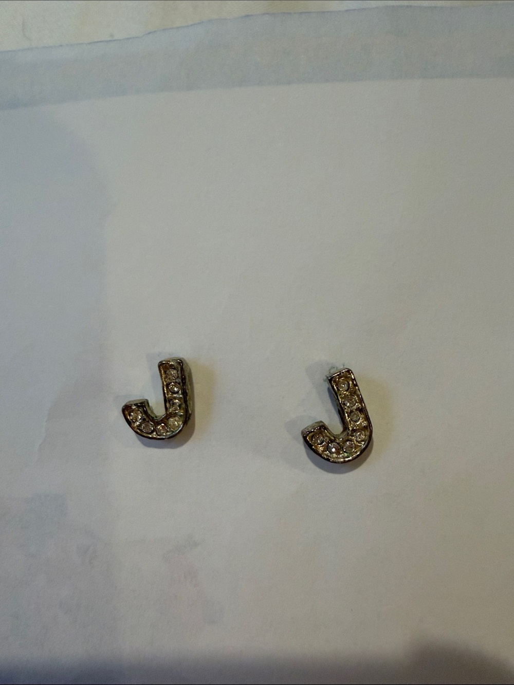 Crystal Initial 'J' Stud Earrings - Silver Tone